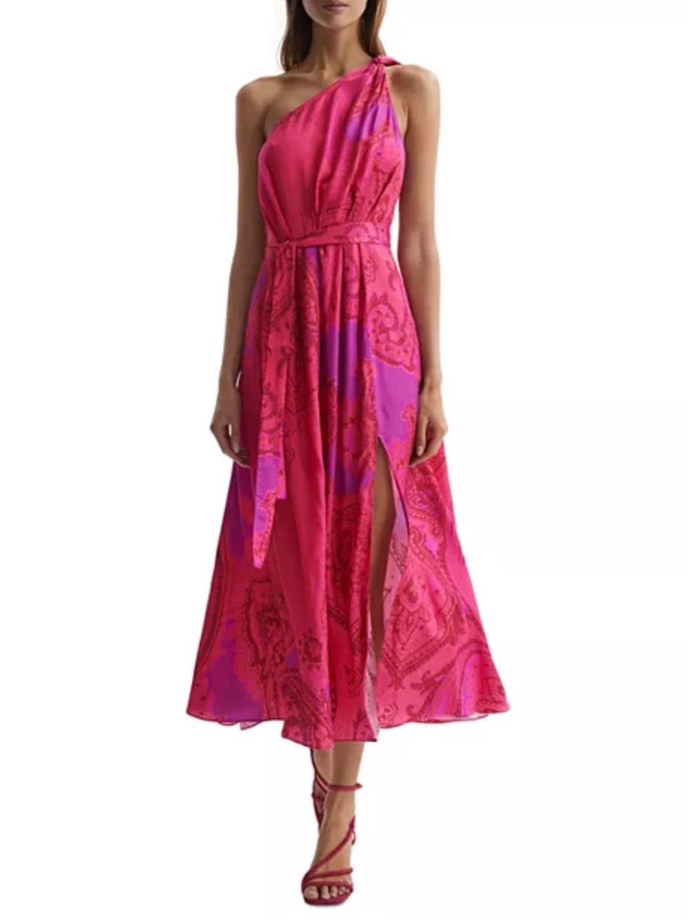 REISS Mila One Shoulder Midi Dress Size 0 Italian Fabric Whimsical - Picture 1 of 12